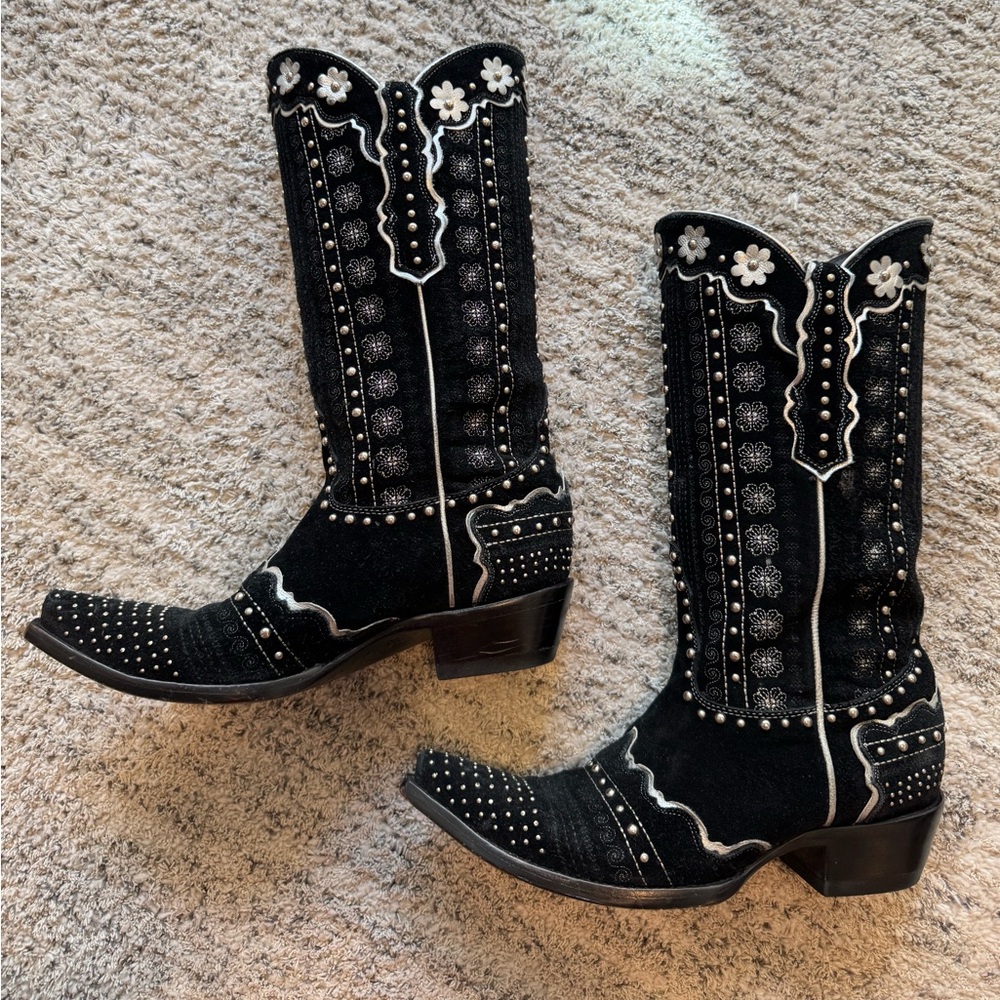 OLD GRINGO BLACK AND SILVER SUEDE BOOTS